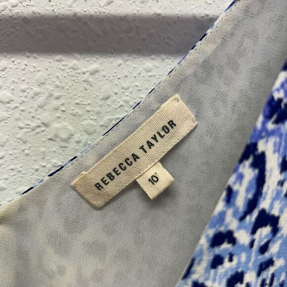 Rebecca Taylor Blue Leopard Print Tiered Peplum Sleeveless Silk Top Size 10 - Picture 5 of 12